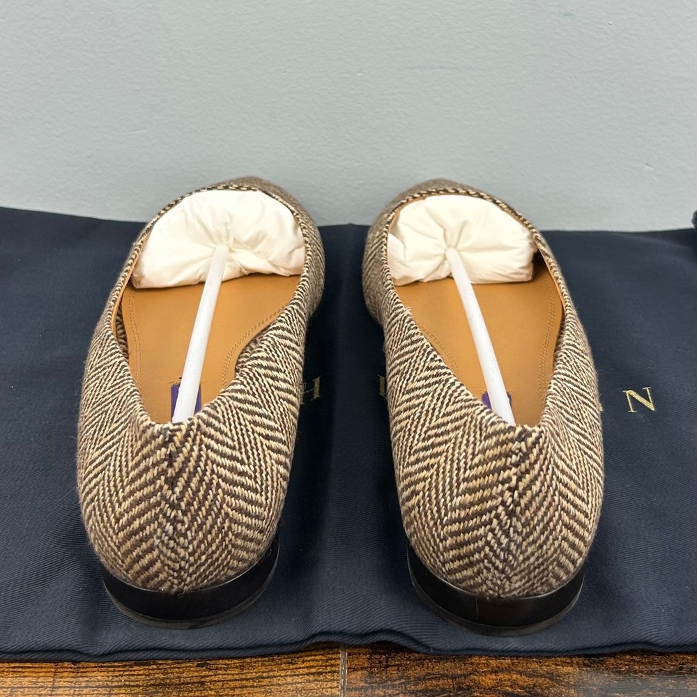 Ralph Lauren Purple Label Herringbone Pointed Toe Flats Brown Wool Shoes W39 NIB - Picture 3 of 10